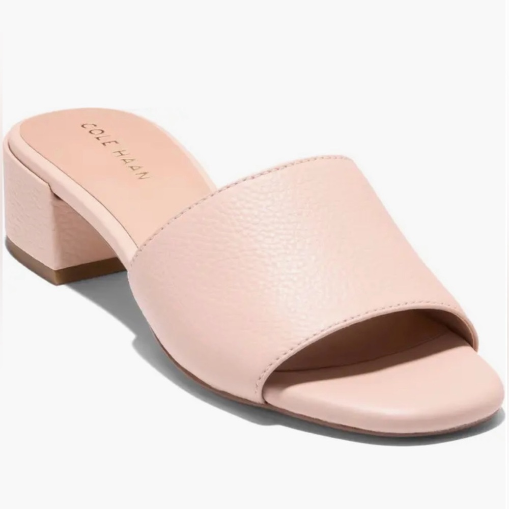 NWT Cole Haan Calli Single Band Block Heel Slide Sandal in Cameo Rose Leather